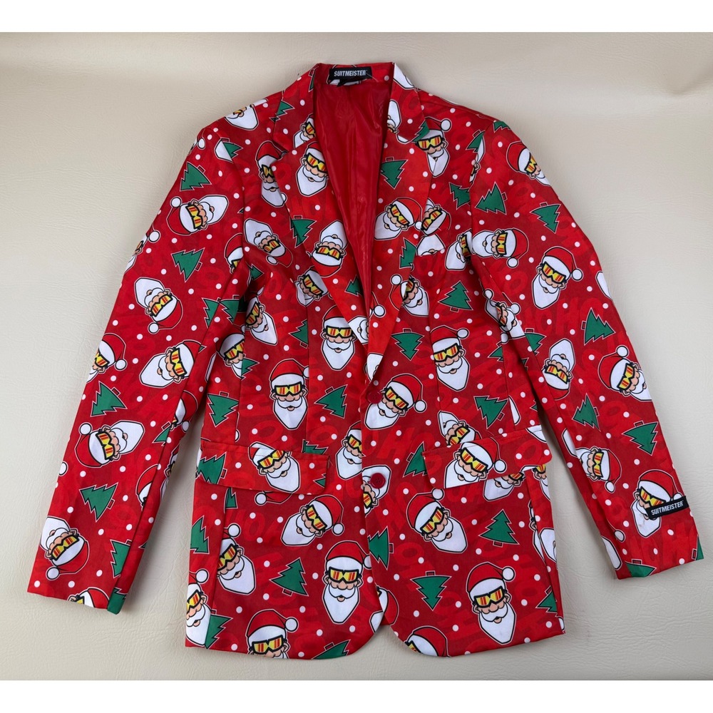Christmas Holiday Blazer Santa Print Red Small Suitmeister